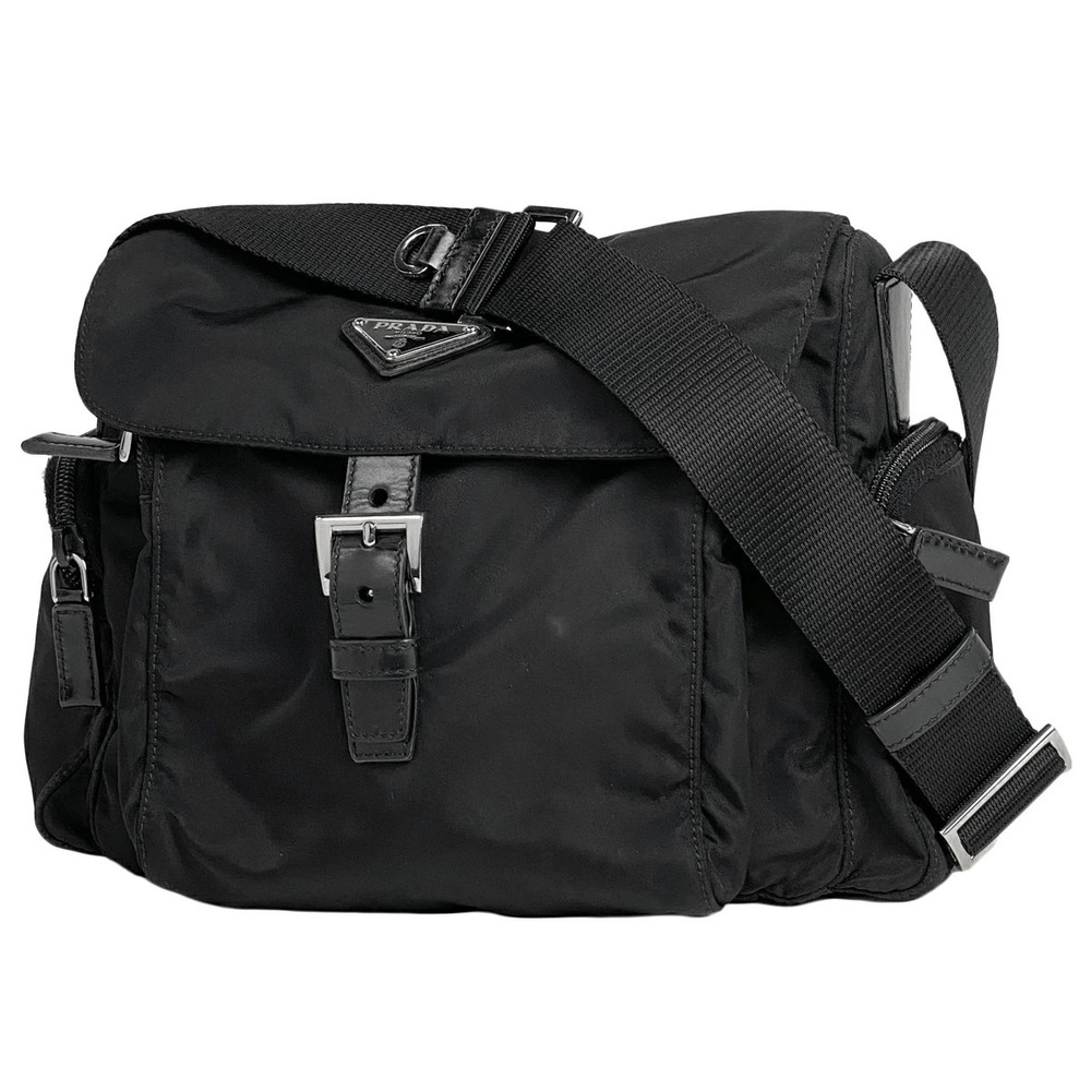 Prada Logo Plate Shoulder Bag Crossbody Black